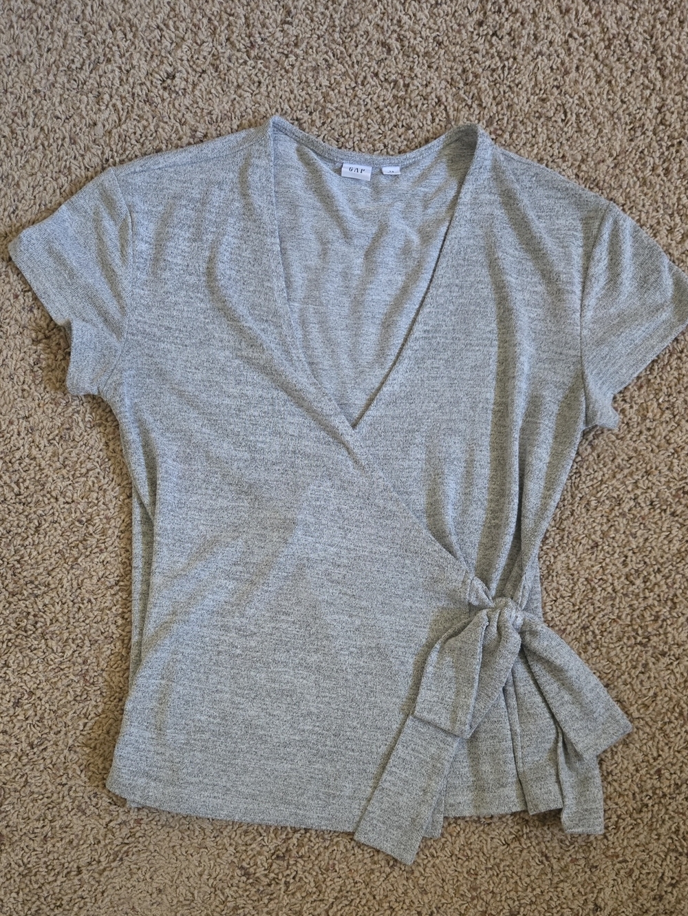 GAP Heather Gray Wrap Tie Short Sleeve Top